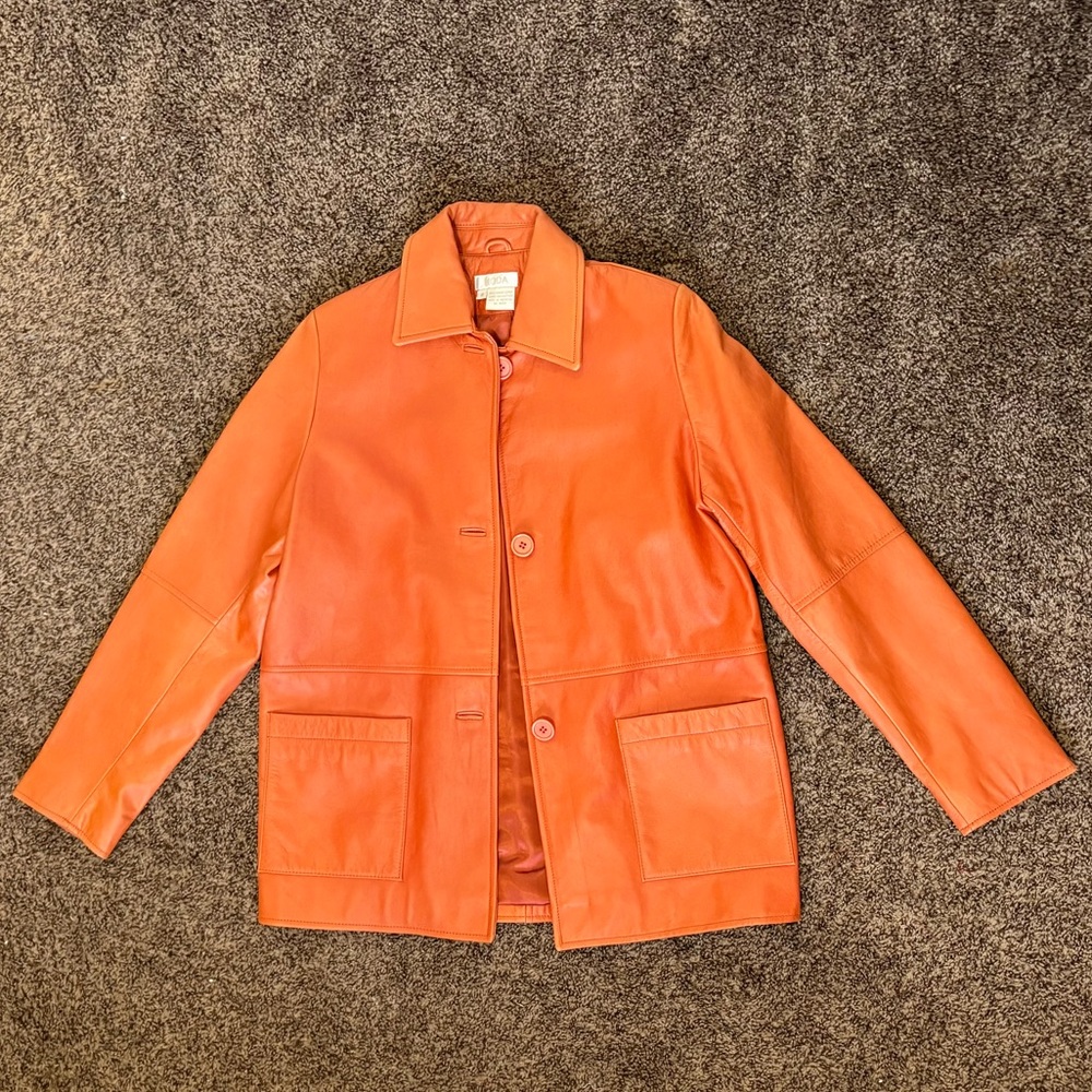 Moda Orange Leather Jacket Size 8